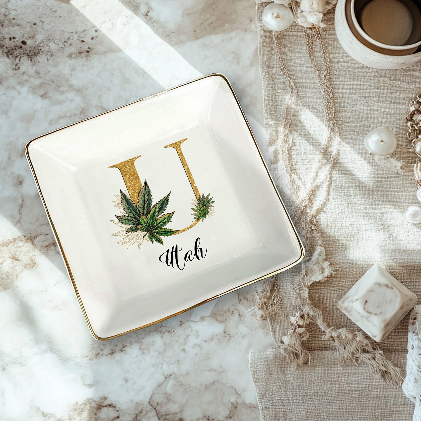 Netecom Personalized Jewelry Tray with Cannabis Leaf Design, Custom Name Jewelry Tray for Organizing and Gifting