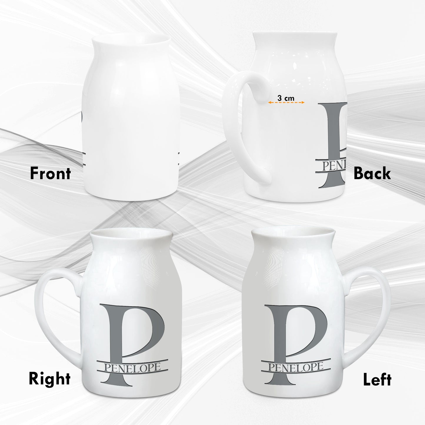 Netecom Personalized Ceramic Jug Vase with Custom Name and Initial, Elegant Farmhouse Pitcher, Minimal Home Decor, Unique Gift for Weddings, Birthdays, or Christmas