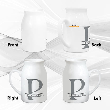 Netecom Personalized Ceramic Jug Vase with Custom Name and Initial, Elegant Farmhouse Pitcher, Minimal Home Decor, Unique Gift for Weddings, Birthdays, or Christmas