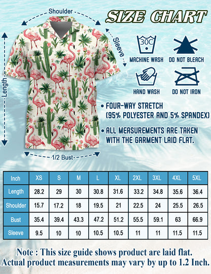 Netecom Cactus Flamingo Hawaiian Shirt for Men, Bird Lover Gifts, Tropical Animal Button Down Summer Beach Shirts