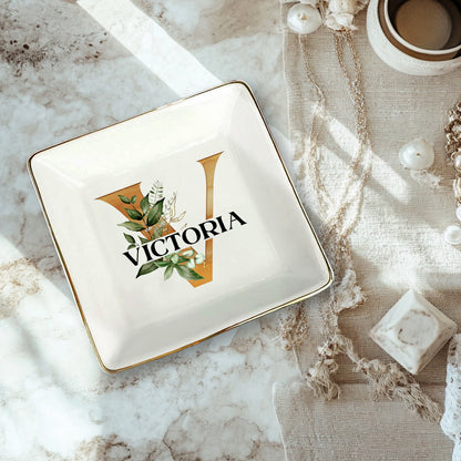 Netecom Personalized Custom Ceramic Jewelry Tray with Initials and Names, Perfect for Organizing Jewelry, Gift for Weddings, Christmas, or Family Celebratio