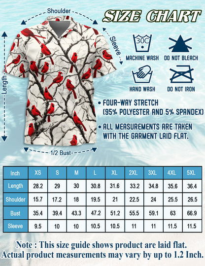Netecom Red Cardinal Bird Christmas Hawaiian Shirt, Vibrant Bird Winter on Branches Button Down Shirt