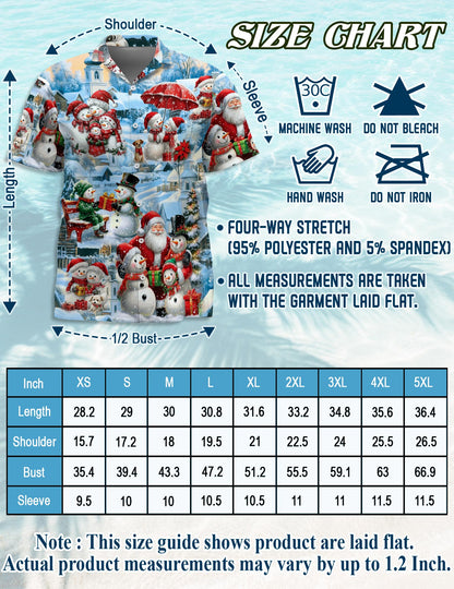 Netecom Snowman and Santa Claus Christmas Hawaiian Shirt, Winter Holiday Village Print Button Down Summer Beach Shirt, S-5XL