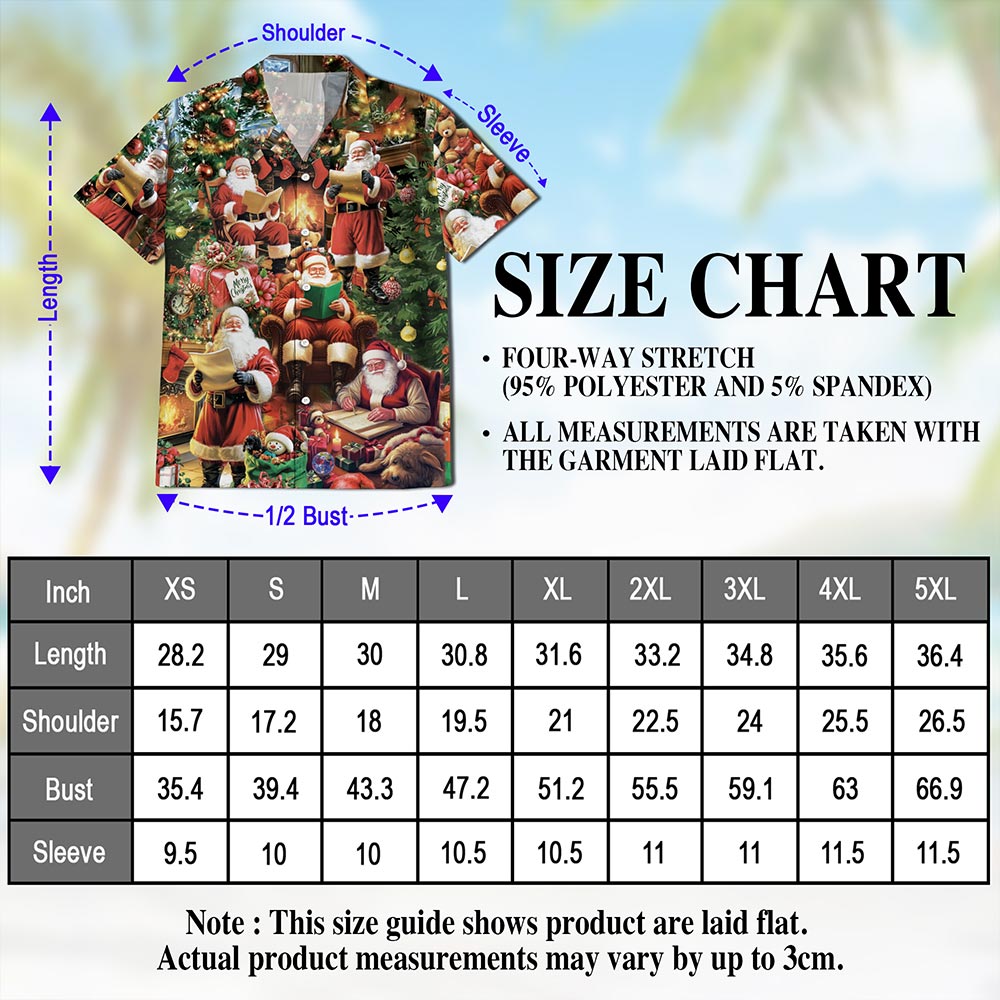 Netecom Santa Claus Reading Book Christmas Hawaiian Shirt for Men, Festive Holiday Button Down Summer Beach Shirt, S-5XL