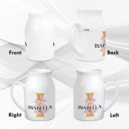 Netecom Custom Name Ceramic Flower Jug, Gold Letter Monogram Vase, Unique Personalized Gift for Birthday, Housewarming, or Holiday Season