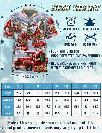 Netecom Christmas Red Truck Hawaiian Shirt for Men Women, Santa Claus Snow Button Down Beach Short Sleeve Shirts, S-5XL