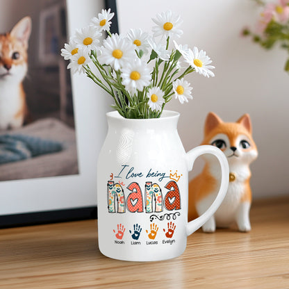 Netecom Personalized I Love Being NANA Ceramic Mug , Custom Grandkids Names and Handprints Coffee Cup , Unique Christmas or Mother's Day Gift for Grandma