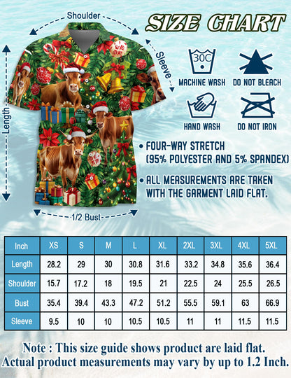Netecom Christmas Cow Hawaiian Shirt for Men, Santa Hat Farm Animal Holiday Button Down Summer Beach Short Sleeve Shirt, S-5XL