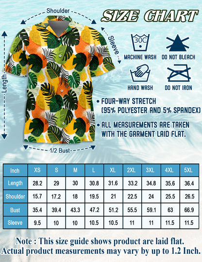 Netecom Tropical Leaf Pattern Hawaiian Shirt for Men, Abstract Jungle Botanical Print Button Down Shirt