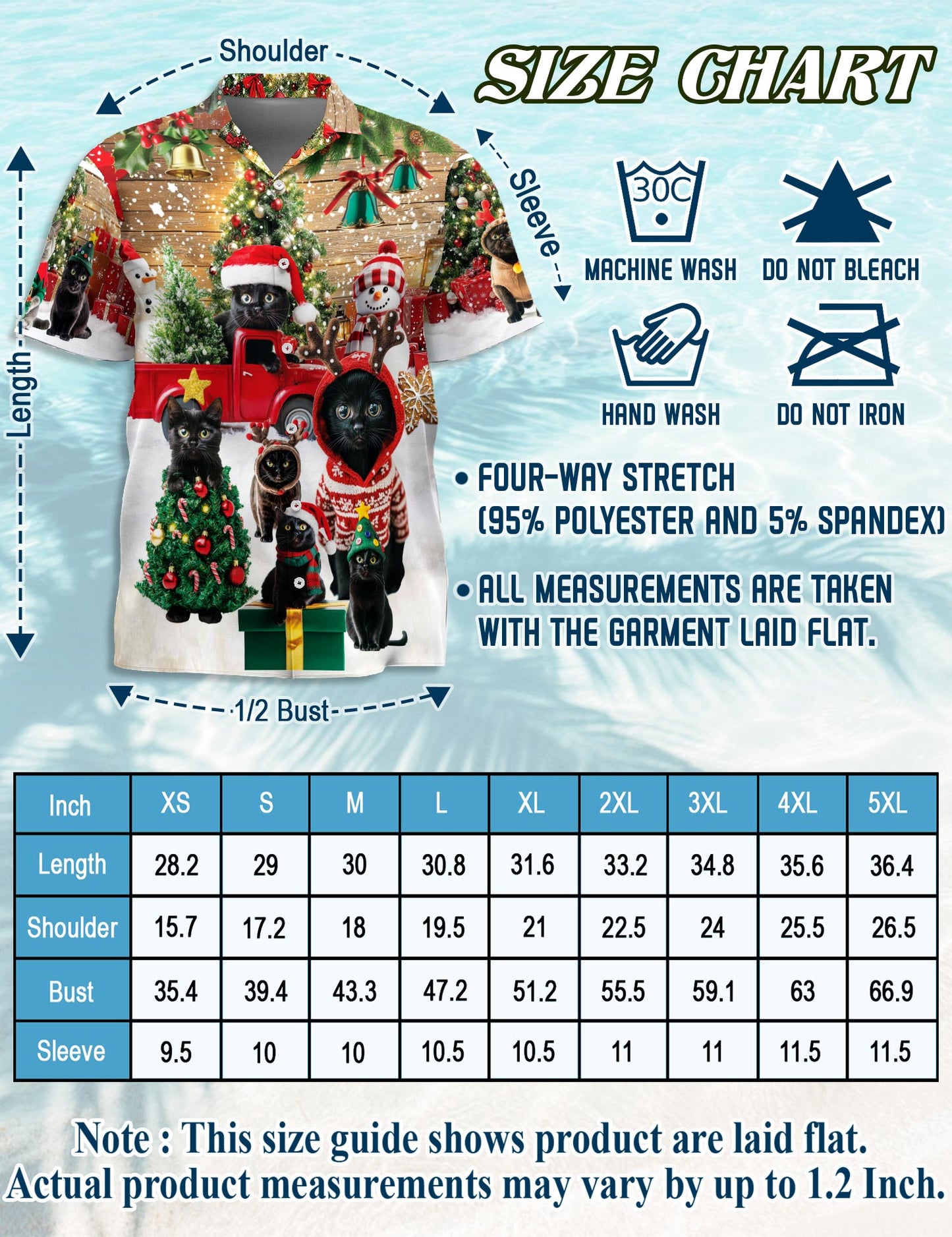 Netecom Black Cat Christmas Hawaiian Shirt for Men, Funny Holiday Kitten in Santa Hat Button Down Shirt, S-5XL