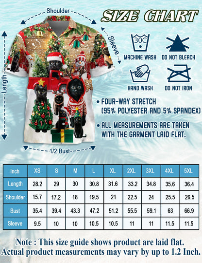 Netecom Black Cat Christmas Hawaiian Shirt for Men, Funny Holiday Kitten in Santa Hat Button Down Shirt, S-5XL