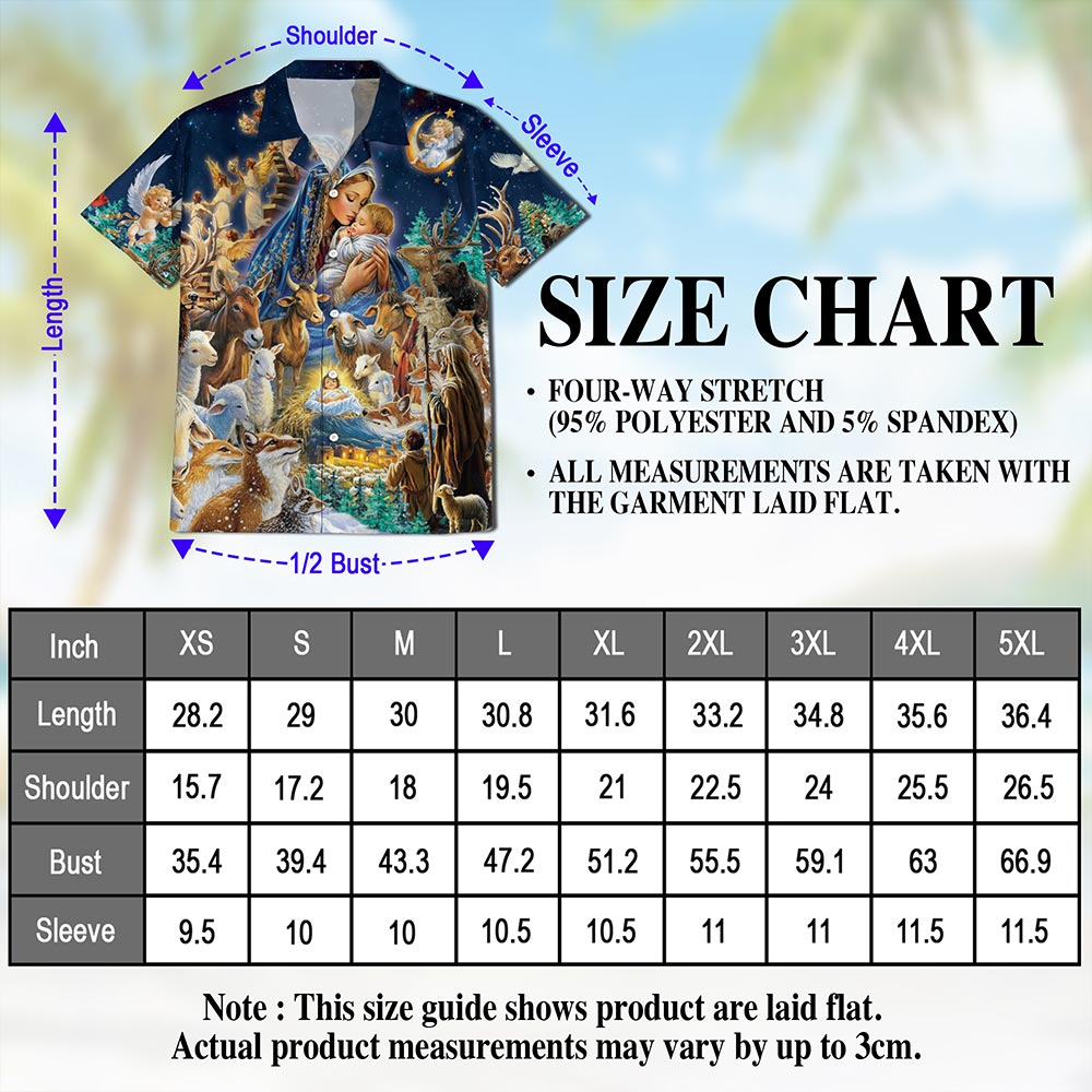Netecom Nativity Scene Hawaiian Shirt, Holy Family Christian Christmas Button Down Summer Beach Short Sleeve Shirt, S-5XL