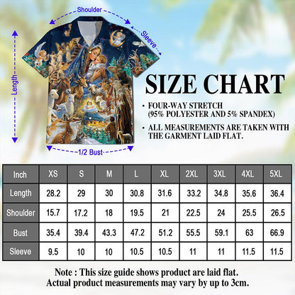Netecom Nativity Scene Hawaiian Shirt, Holy Family Christian Christmas Button Down Summer Beach Short Sleeve Shirt, S-5XL