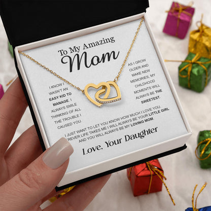 Netecom Personalized To My Amazing Mom Necklace from Daughter, Custom Message Card with Name, Interlocking Heart Jewelry Gift for Birthday, Christmas