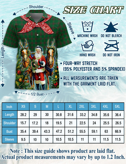 Netecom Santa Claus Cowboy Christmas Plaid Pattern Hawaiian Shirt, Western Christmas Reindeer Wreath Button Down Shirt, S-5XL