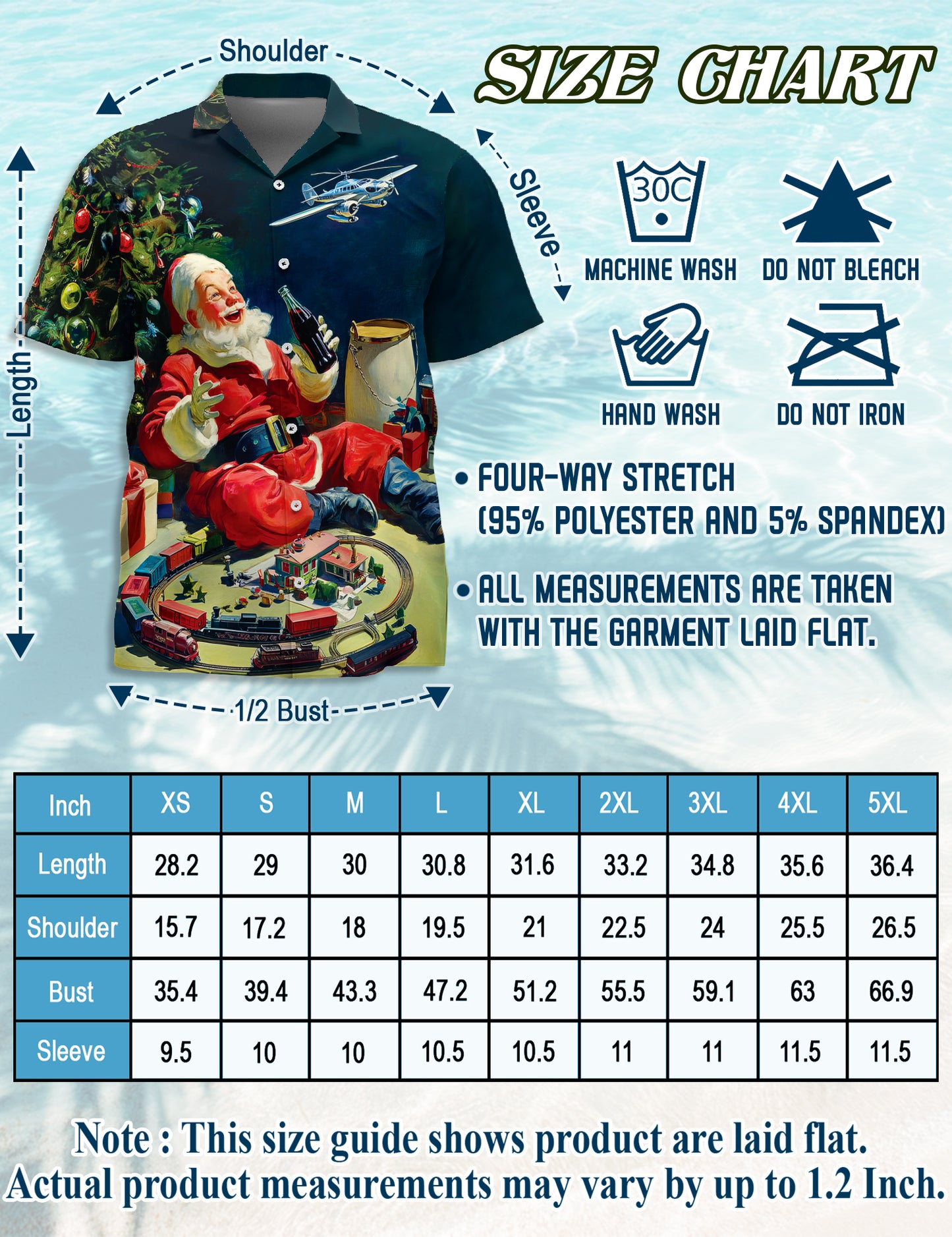 Netecom Vintage Santa Claus Christmas Train Hawaiian Shirt for Men, Retro Santa Xmas Button Down Short Sleeve Shirt