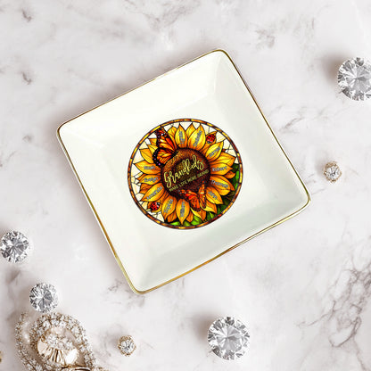 Netecom Personalized Grandma’s Garden Jewelry Tray , Custom Birth Month Flower Ring Dish , Names Ceramic Keepsake for Mother's Day & Christmas