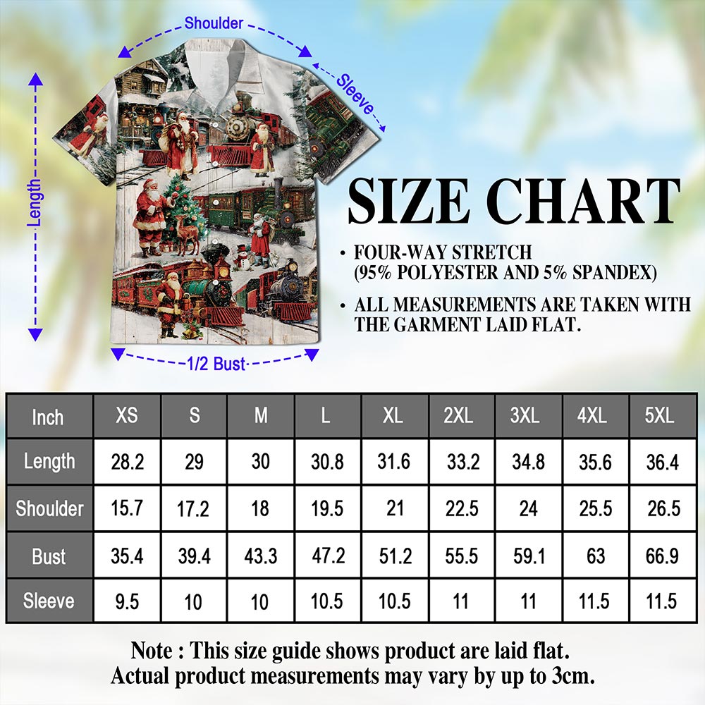 Netecom Vintage Christmas Train Hawaiian Shirt, Old-Fashioned Holiday Santa Button Down Summer Beach Short Sleeve Shirt, S-5XL