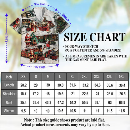 Netecom Vintage Christmas Train Hawaiian Shirt, Old-Fashioned Holiday Santa Button Down Summer Beach Short Sleeve Shirt, S-5XL