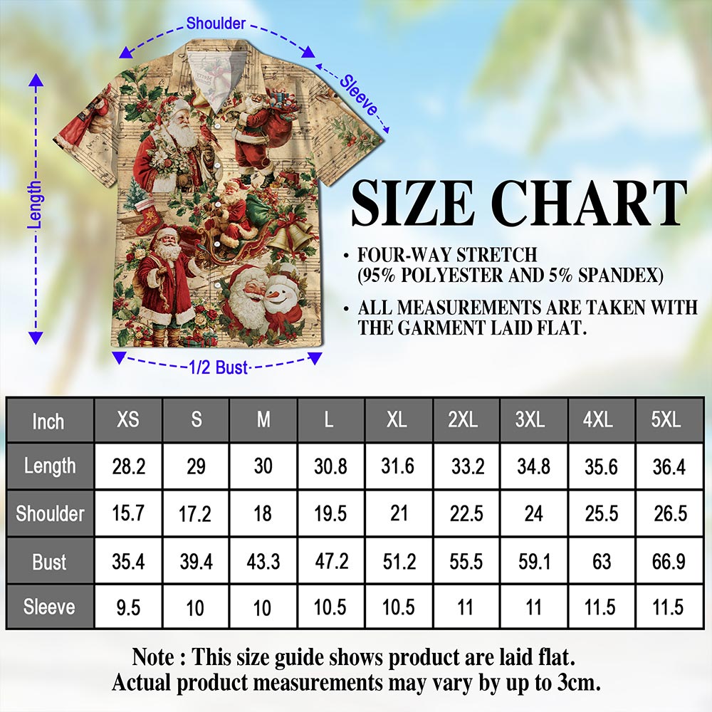 Netecom Vintage Santa Claus Christmas Hawaiian Shirt, Musical Holiday Button Down Summer Beach Short Sleeve Shirt, S-5XL