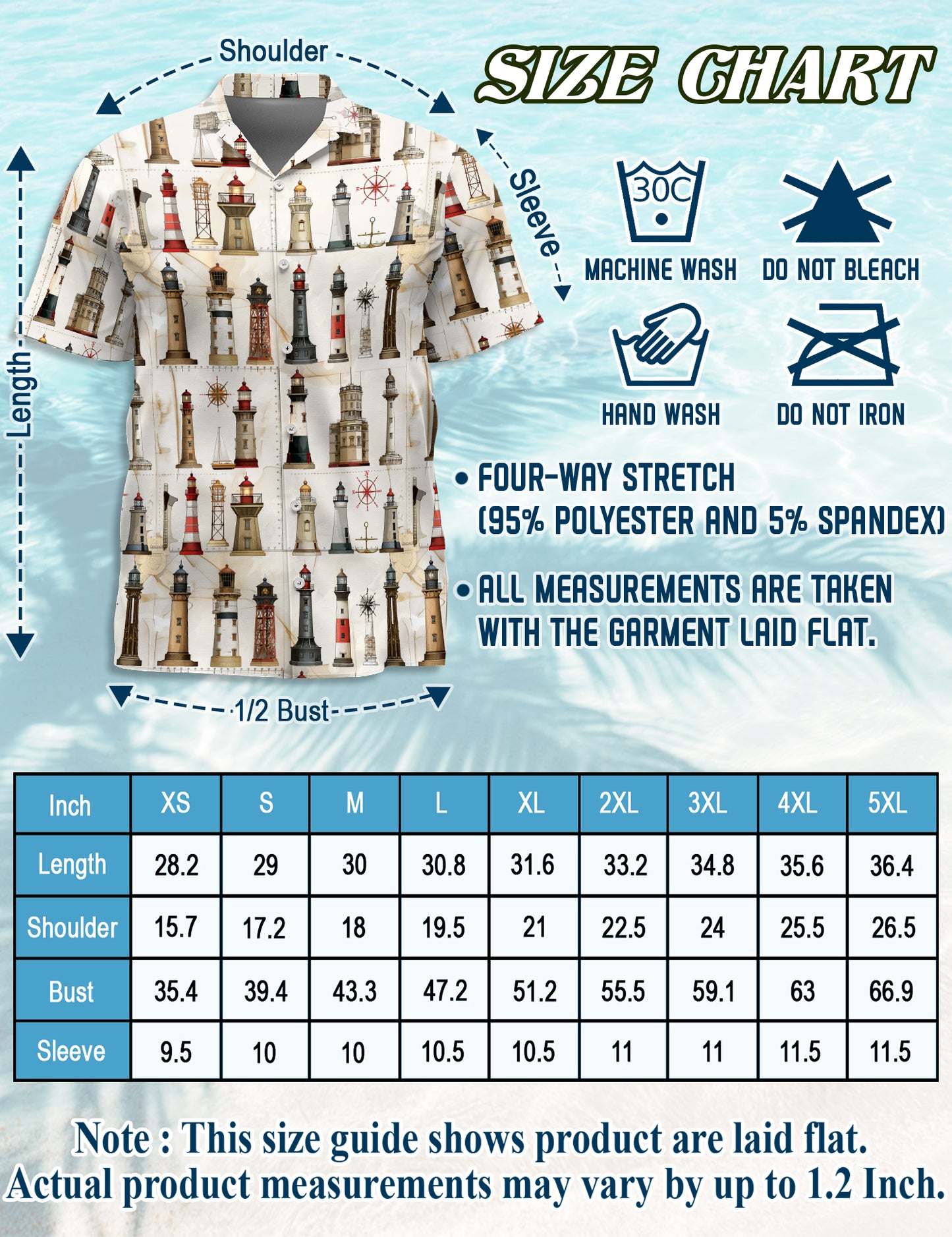 Netecom Lighthouse Pattern Hawaiian Shirt for Men Women, Coastal Beach Aloha Button Down Short Sleeve Summer Shirt