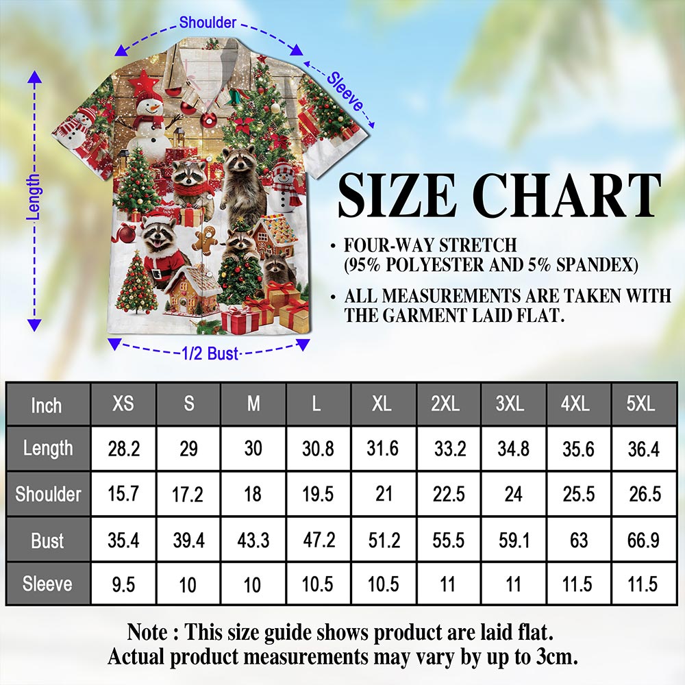 Netecom Christmas Raccoon Hawaiian Shirt for Men, Cute Animal Holiday Print Button Down Summer Beach Short Sleeve Shirt, S-5XL
