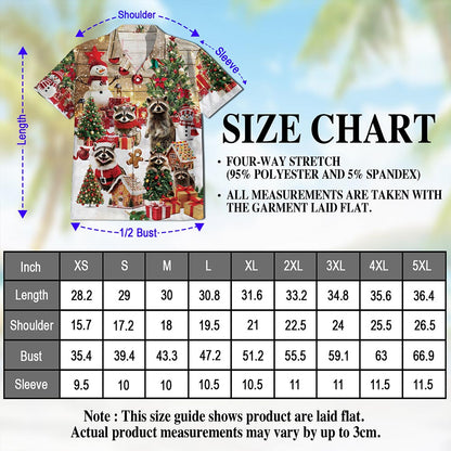 Netecom Christmas Raccoon Hawaiian Shirt for Men, Cute Animal Holiday Print Button Down Summer Beach Short Sleeve Shirt, S-5XL