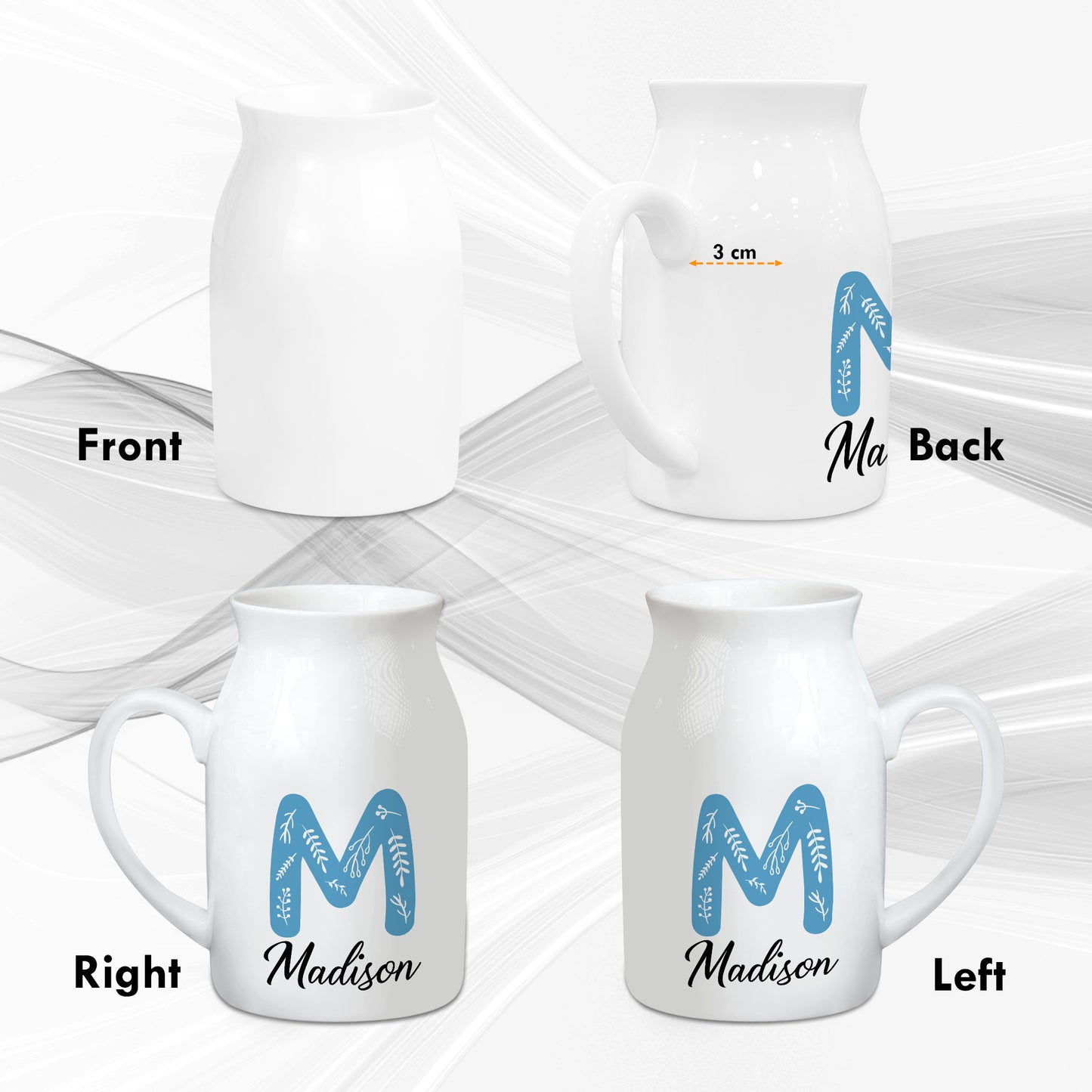 Netecom Customized Floral Ceramic Jug Vase with Gold Letter and Name, Perfect Gift for Valentine’s Day, Wedding, or Birthday Celebration