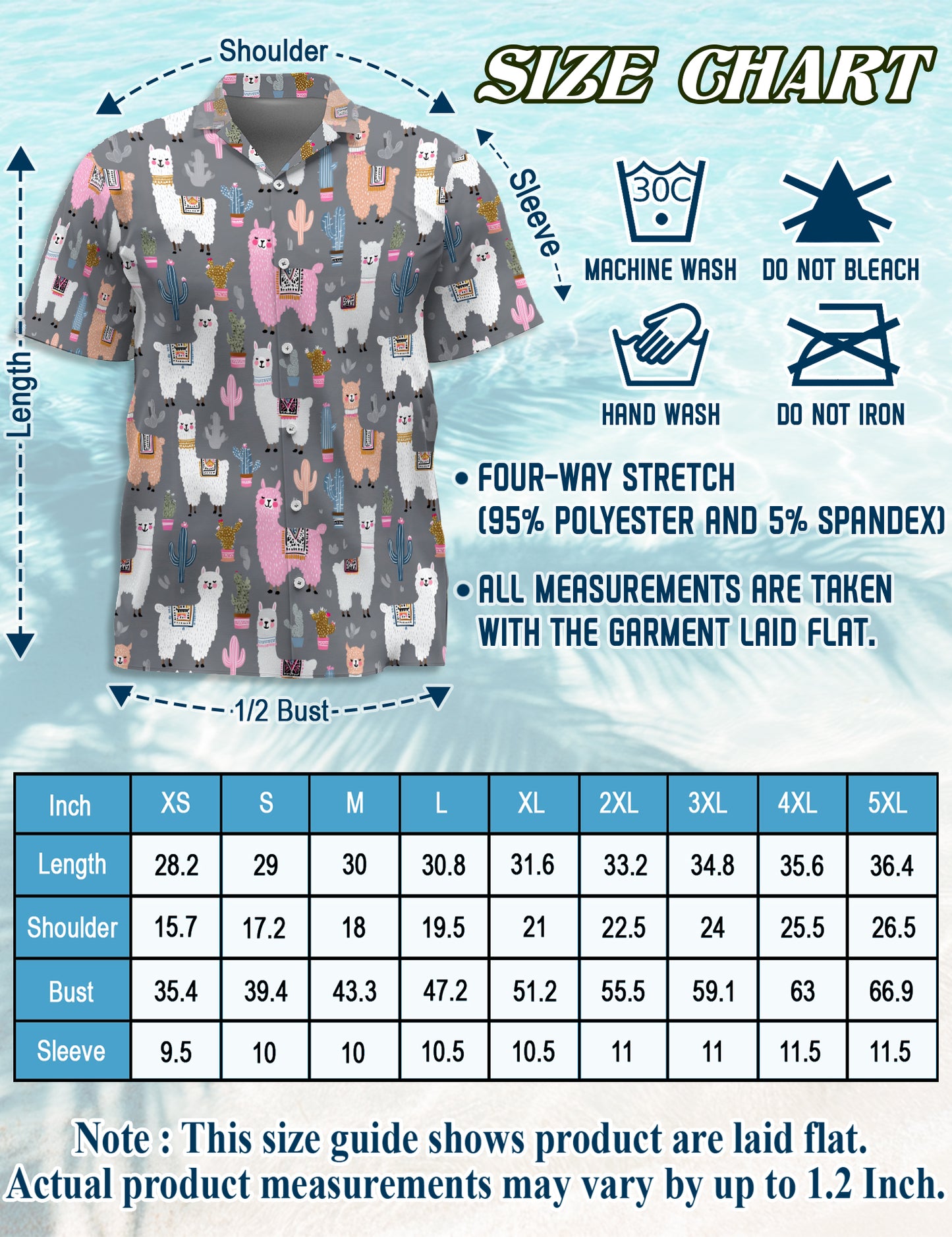 Netecom Cute Llama Hawaiian Shirt, Colorful Alpacas and Cactus Pattern Button Down Short Sleeve Shirt