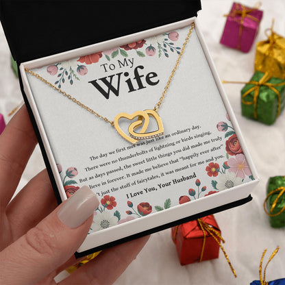 Netecom Personalized To My Wife Necklace from Husband, Interlocking Hearts Jewelry with Romantic Floral Card, Anniversary, Birthday, Christmas Gift