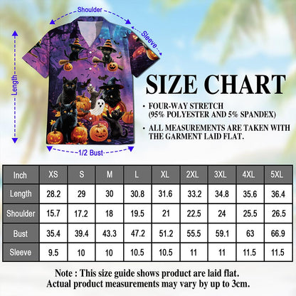Netecom Black Cat Pumpkin Hawaiian Shirt for Men, Halloween Present, Animal Ghost Button Down Summer Short Shirts, S-5XL