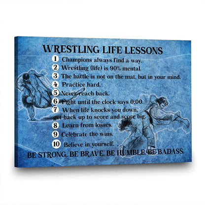 Wrestling Life Lessons Canvas Wall Art – Motivational Quote Print – Sports Inspiration Gift for Wrestlers, Athletes & Coaches – Gym, Locker Room, or Bedroom Decor – Ready to Hang