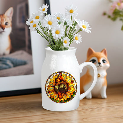 Netecom Personalized Sunflower Ceramic Jug Mug , Custom Grandkids Names and Stained Glass Flower Print , Unique Christmas or Mother's Day Gift for Grandma