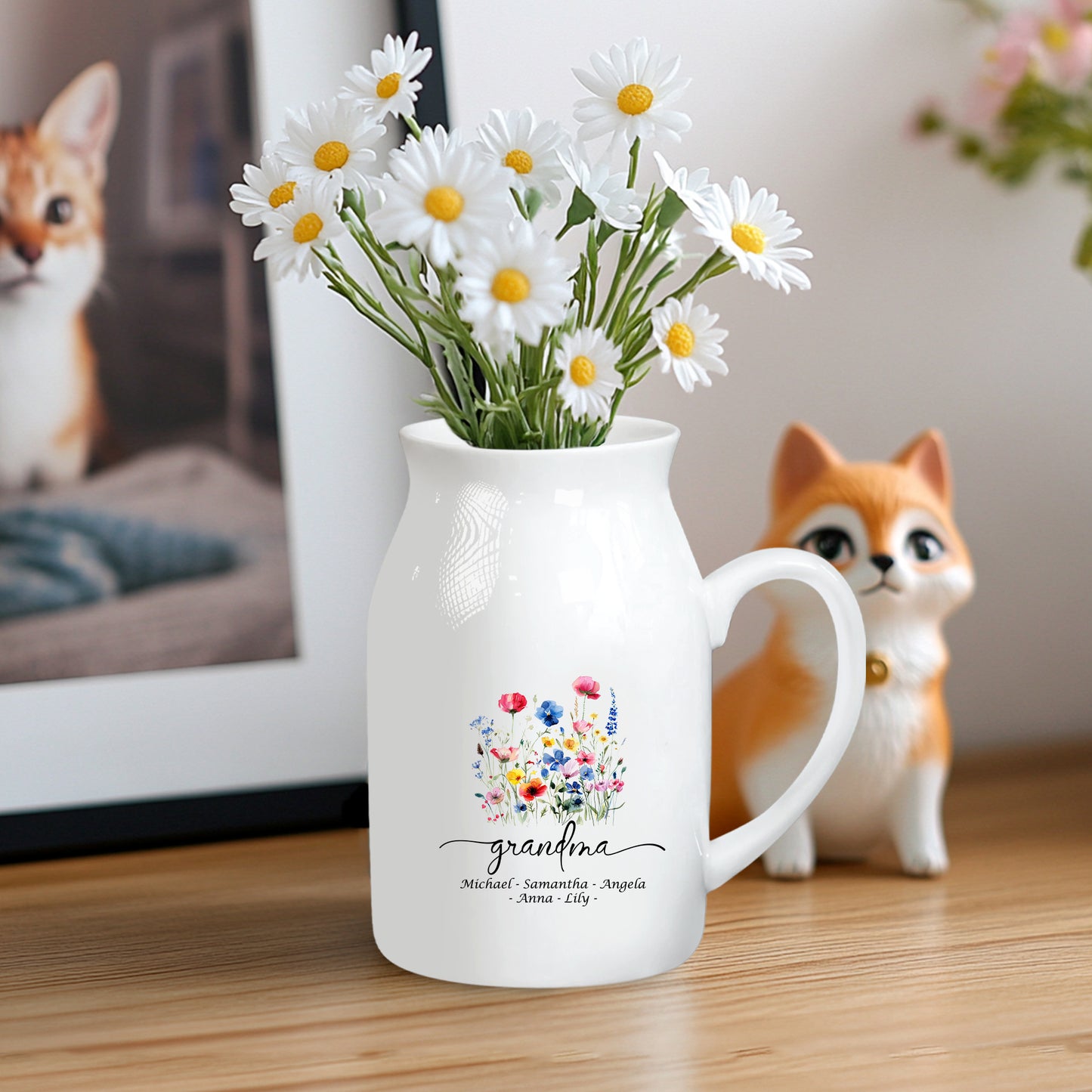 Netecom Personalized Ceramic Jug Vase with Custom Title and Names, Perfect Gift for Grandma, Mother’s Day, or Family Occasions