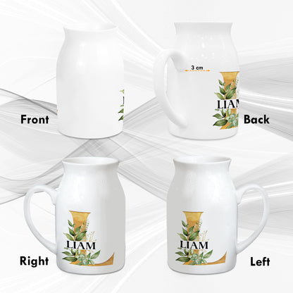 Netecom Personalized Ceramic Jug Vase with Gold Floral Initial and Name, Elegant Home Decor Pitcher, Perfect Gift for Christmas, Weddings, or Mother’s Day