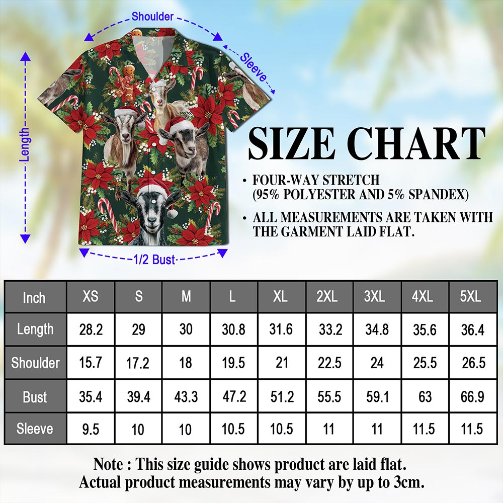 Netecom Funny Goat Christmas Hawaiian Shirt, Farm Animal Holiday Print Button Down Summer Beach Short Sleeve Shirt, S-5XL