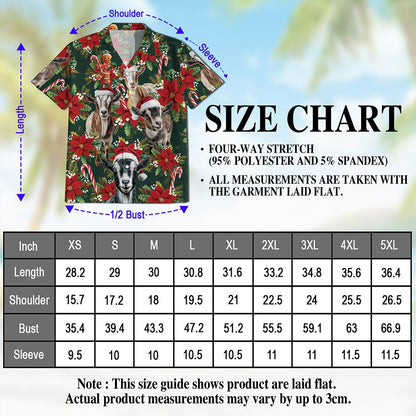 Netecom Funny Goat Christmas Hawaiian Shirt, Farm Animal Holiday Print Button Down Summer Beach Short Sleeve Shirt, S-5XL
