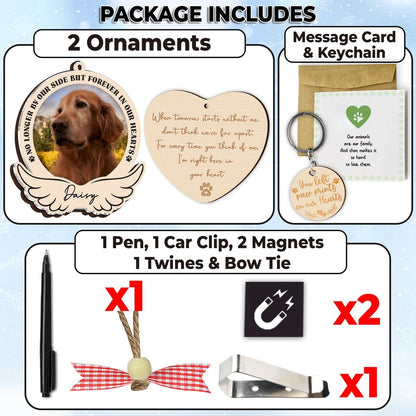 Netecom Pet Loss Sympathy Gift – Personalized Wooden Ornament, Keychain & Memorial Card Set for Christmas