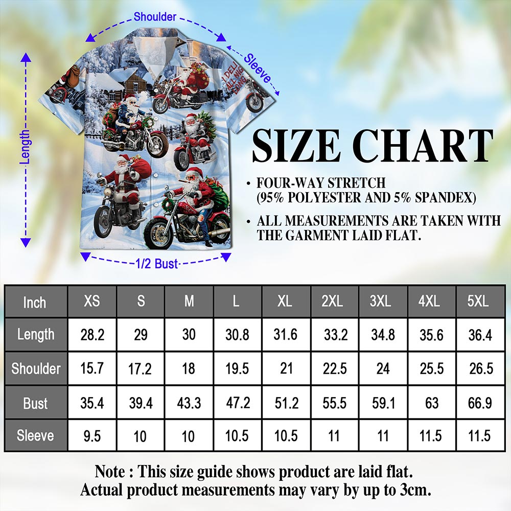 Netecom Santa Claus Motorcycle Christmas Hawaiian Shirt for Men Women, Winter Snow Button Down Summer Beach Shirts, S-5XL