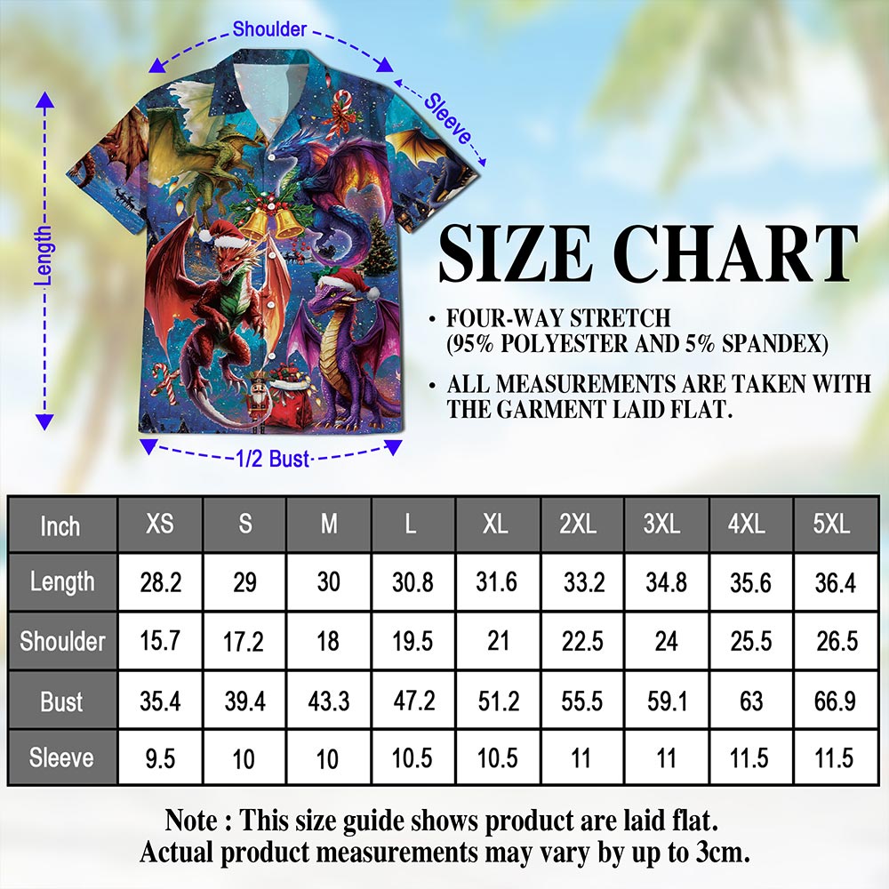 Netecom Christmas Dragon Hawaiian Shirt, Fantasy Holiday Fire Dragon Button Down Summer Beach Short Sleeve Shirt, S-5XL