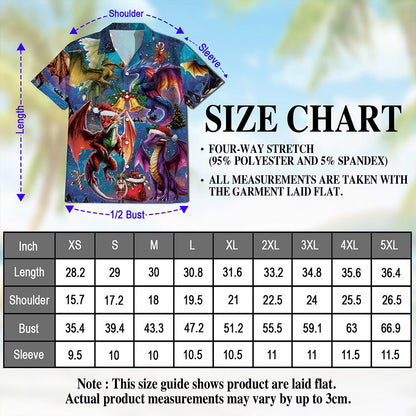 Netecom Christmas Dragon Hawaiian Shirt, Fantasy Holiday Fire Dragon Button Down Summer Beach Short Sleeve Shirt, S-5XL