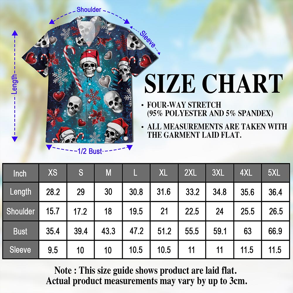 Netecom Skull Santa Christmas Hawaiian Shirt for Men Women, Gothic Button Down Summer Beach Shirts, S-5XL