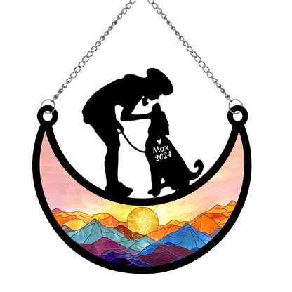 Netecom Dog Memorial Suncatcher, Personalized Dog Ornament with Name Date, Bereavement Gift Loss of Dog, Loss of Pet Sympathy Gift, Dog Passing Away Gift, Rememberance Gift for Dog Lover