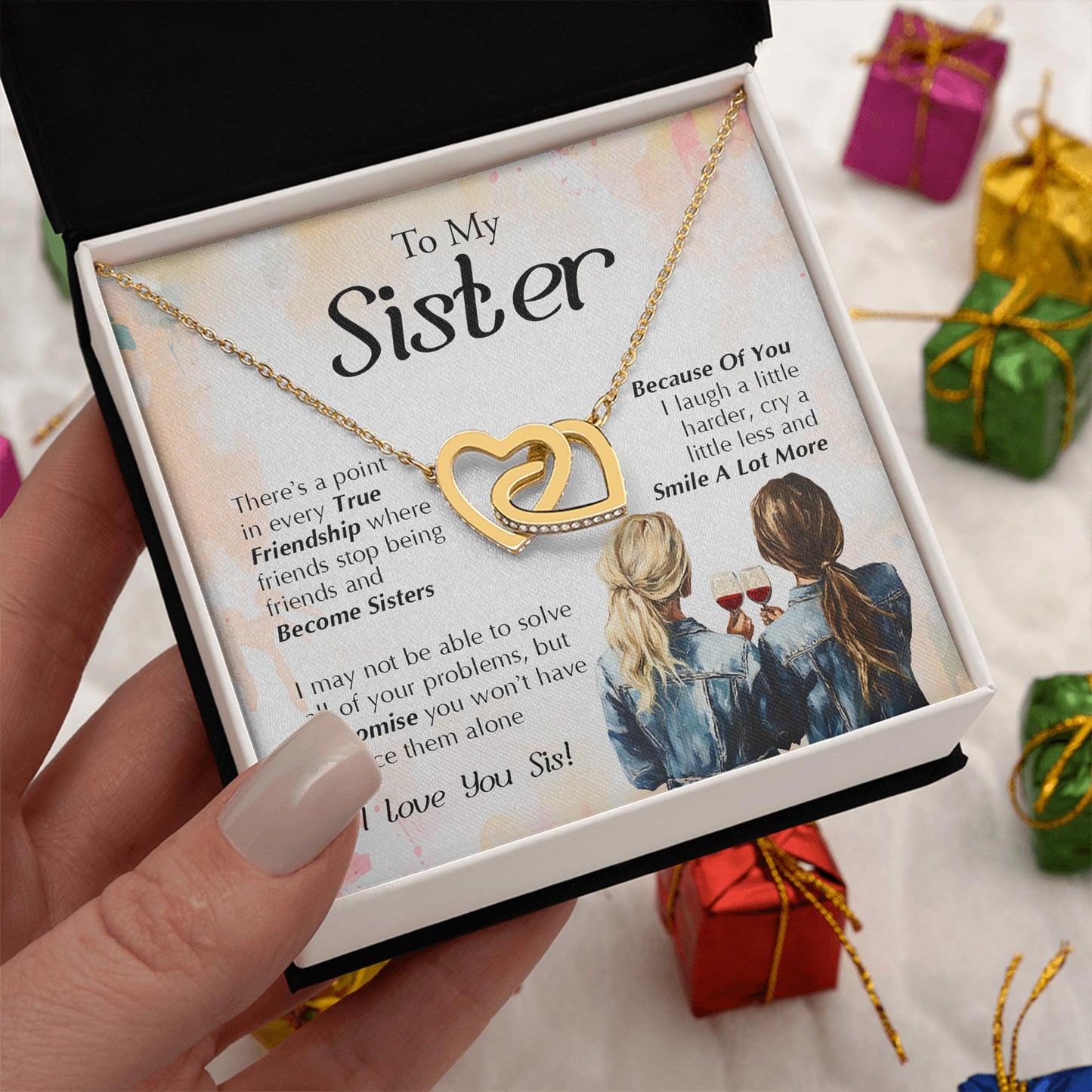 Netecom Personalized To My Sister Necklace from Sister, Interlocking Heart Jewelry with Floral Card, Birthday, Christmas, Graduation Gift for Sister