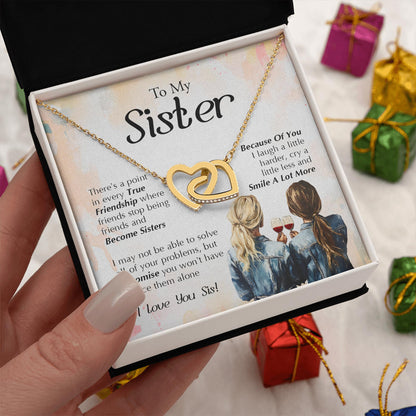 Netecom Personalized To My Sister Necklace from Sister, Interlocking Heart Jewelry with Floral Card, Birthday, Christmas, Graduation Gift for Sister