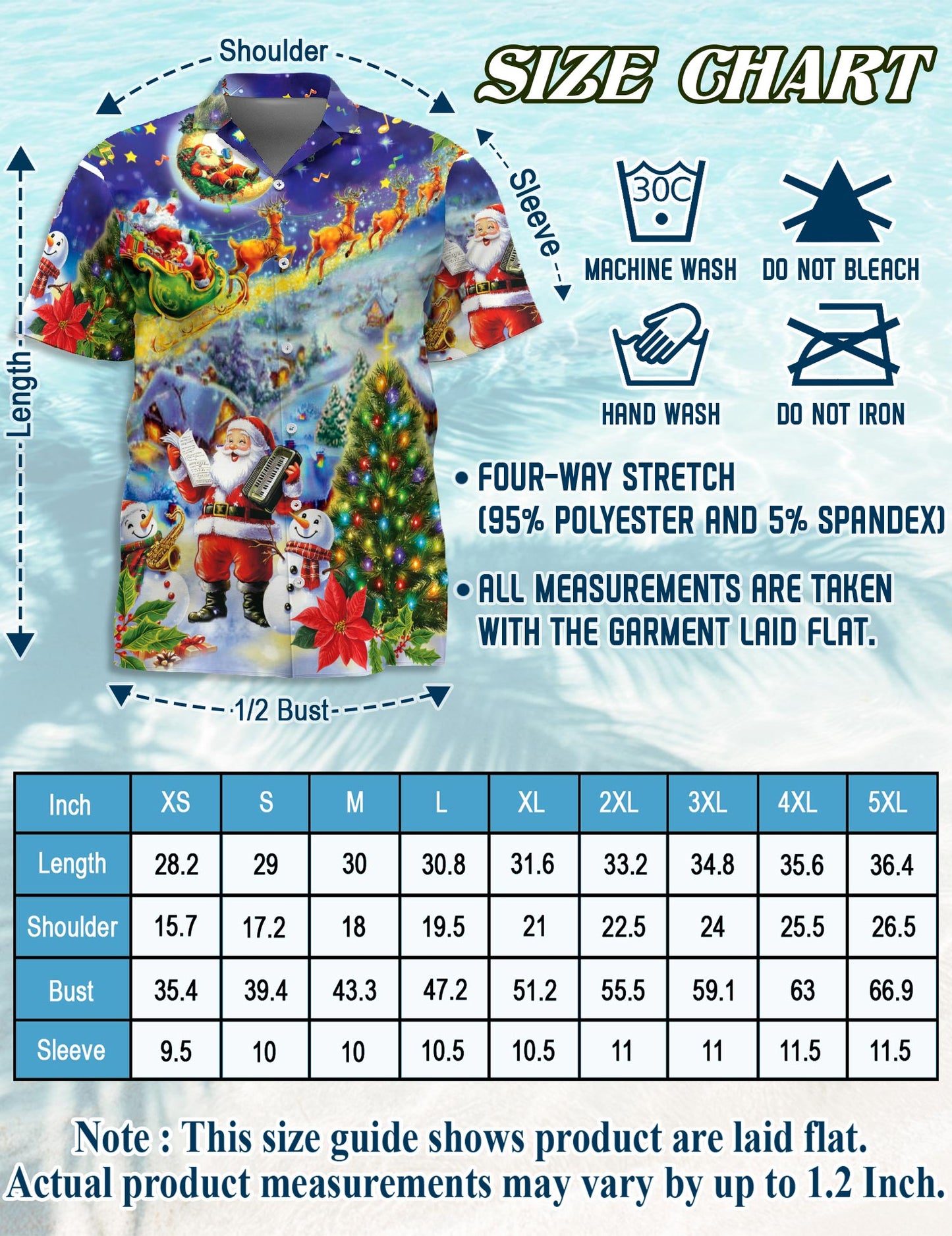 Netecom Santa Claus and Snowman Hawaiian Shirt for Men, Festive Christmas Music Tree Button DownShirt, S-5XL