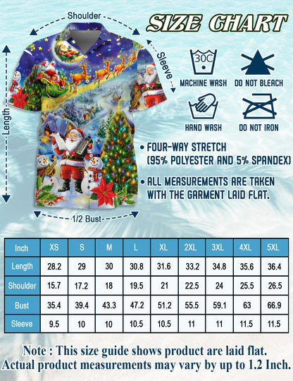 Netecom Santa Claus and Snowman Hawaiian Shirt for Men, Festive Christmas Music Tree Button DownShirt, S-5XL
