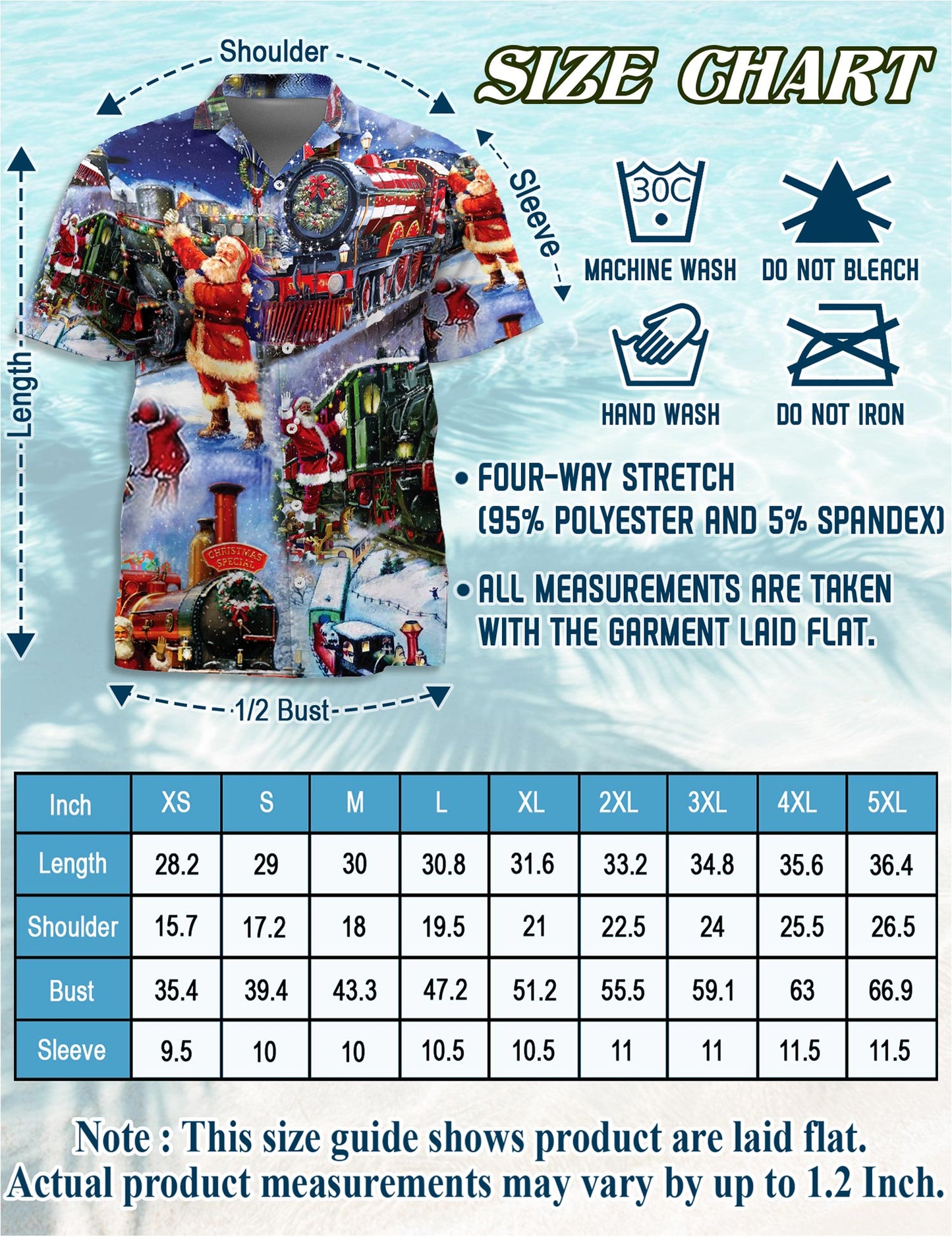 Netecom Santa Claus Christmas Train Hawaiian Shirt, Holiday Locomotive Night Ride Short Sleeve Button Down Shirt, S-5XL