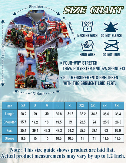 Netecom Santa Claus Christmas Train Hawaiian Shirt, Holiday Locomotive Night Ride Short Sleeve Button Down Shirt, S-5XL