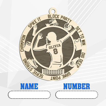 Netecom Sports Christmas Ornament for Volleyball Players – Personalized Wooden Keepsake with Custom Name & Number